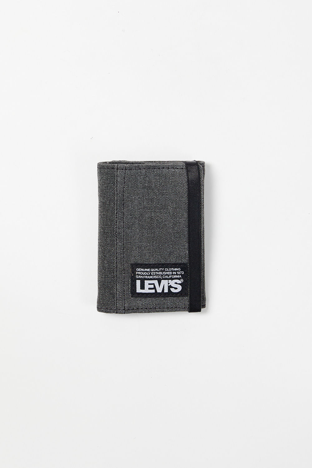 Denim trifold label wallet black