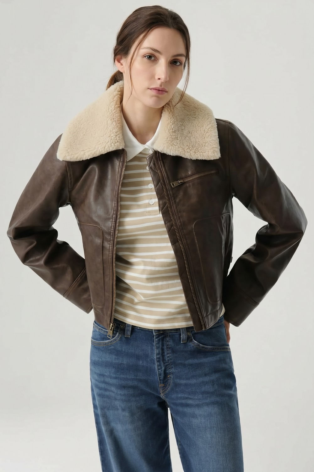 Cropped vintage aviator PU sherpa Levis