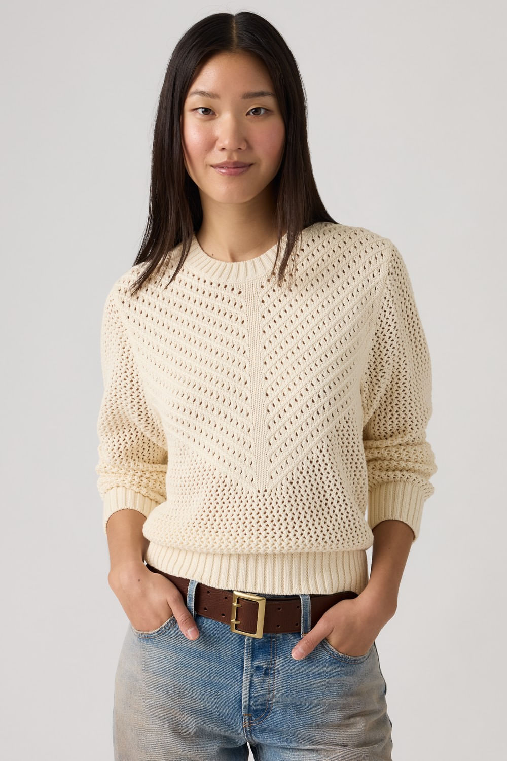 Levis Gaelle ls crochet pullover egret