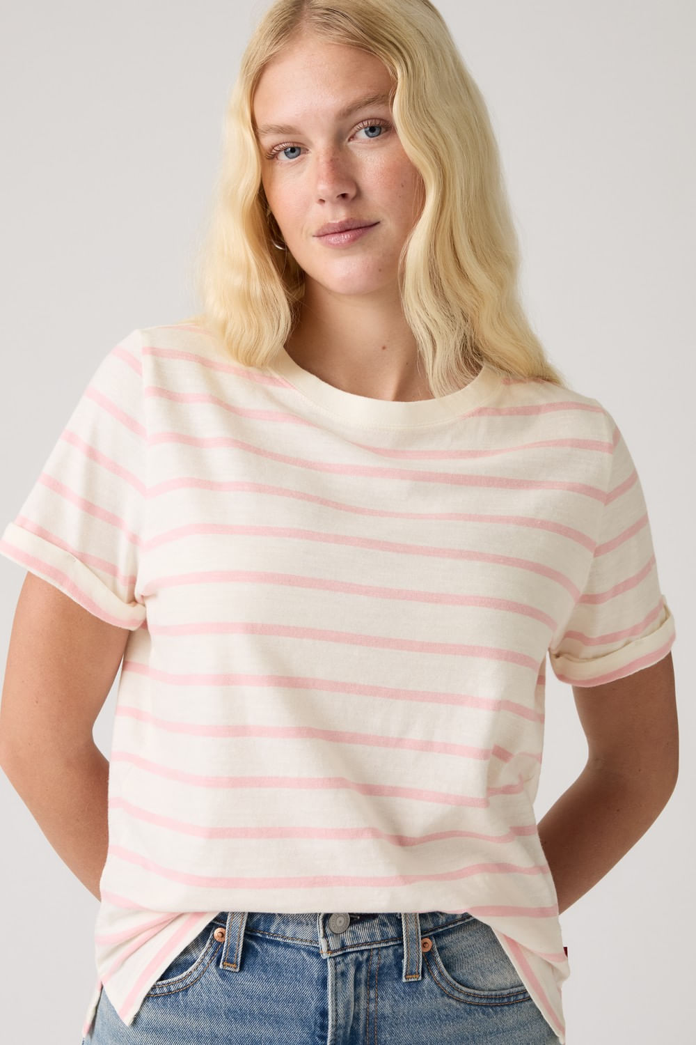 Julie Slub Ss Stripe Saint Stripe Egret Coral Blush de Levis