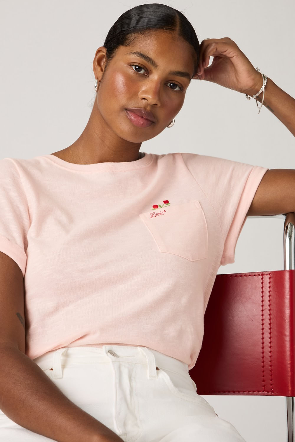 Gr julie pkt tee red flower pocket crystal pink de Levis