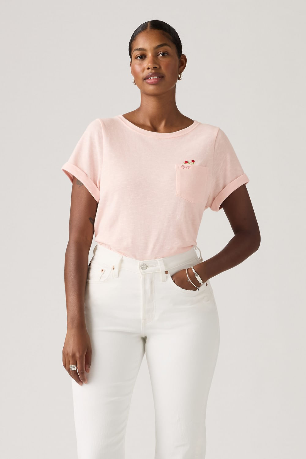Gr julie pkt tee red flower pocket crystal pink de Levis — imagen 3