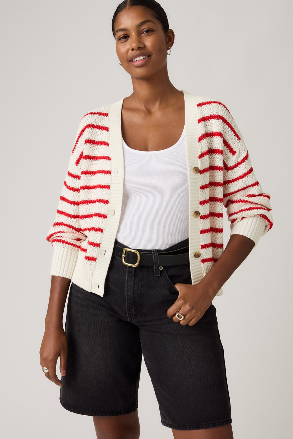 Cardigan Snowflake Rivington Stripe Crystal Pink de Levis