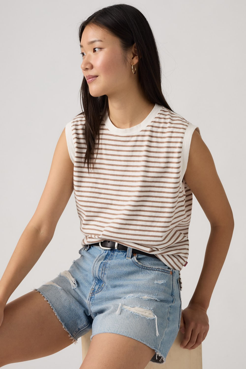 Tank boxy Emmi stripe egret pine bark de Levis