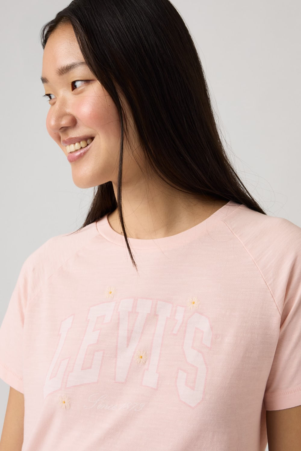 Graphic Game Day Tee Levis Embr Flowers Crystal Pink