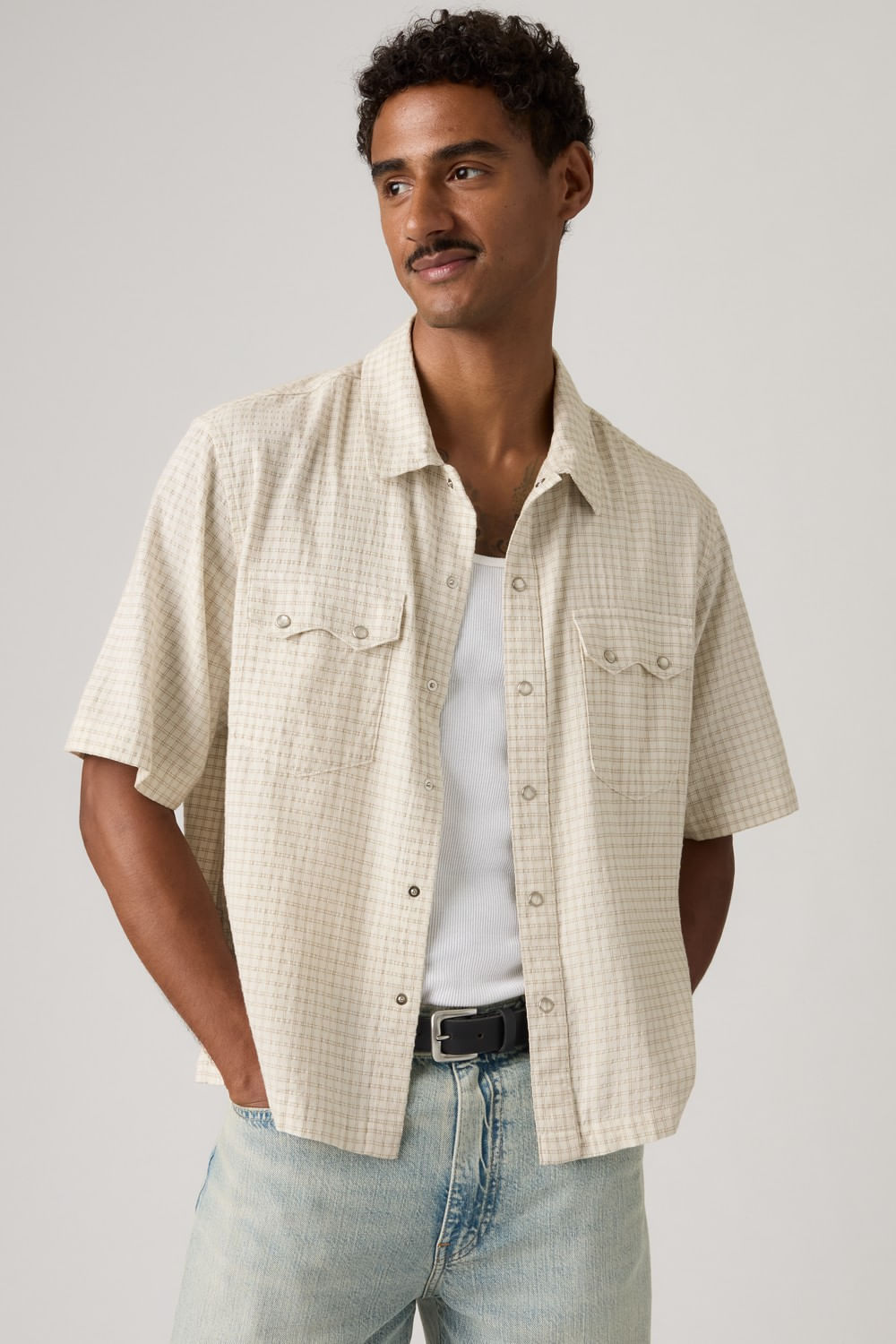 Ss boxy western cris cross plaid