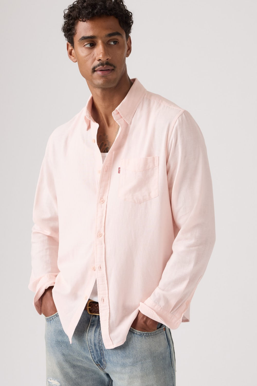 Camisa Ls Sunset one pocket linen cristal rosa