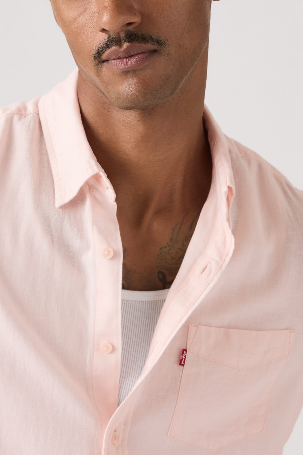 Camisa Ls Sunset one pocket linen cristal rosa — imagen 2