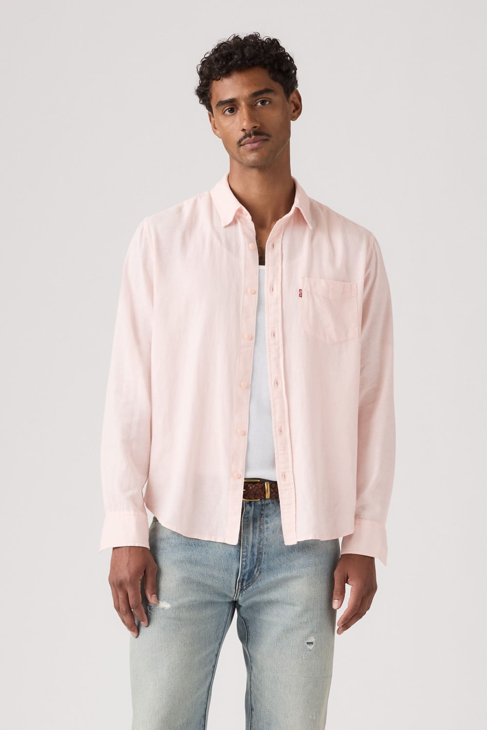 Camisa Ls Sunset one pocket linen cristal rosa — imagen 3