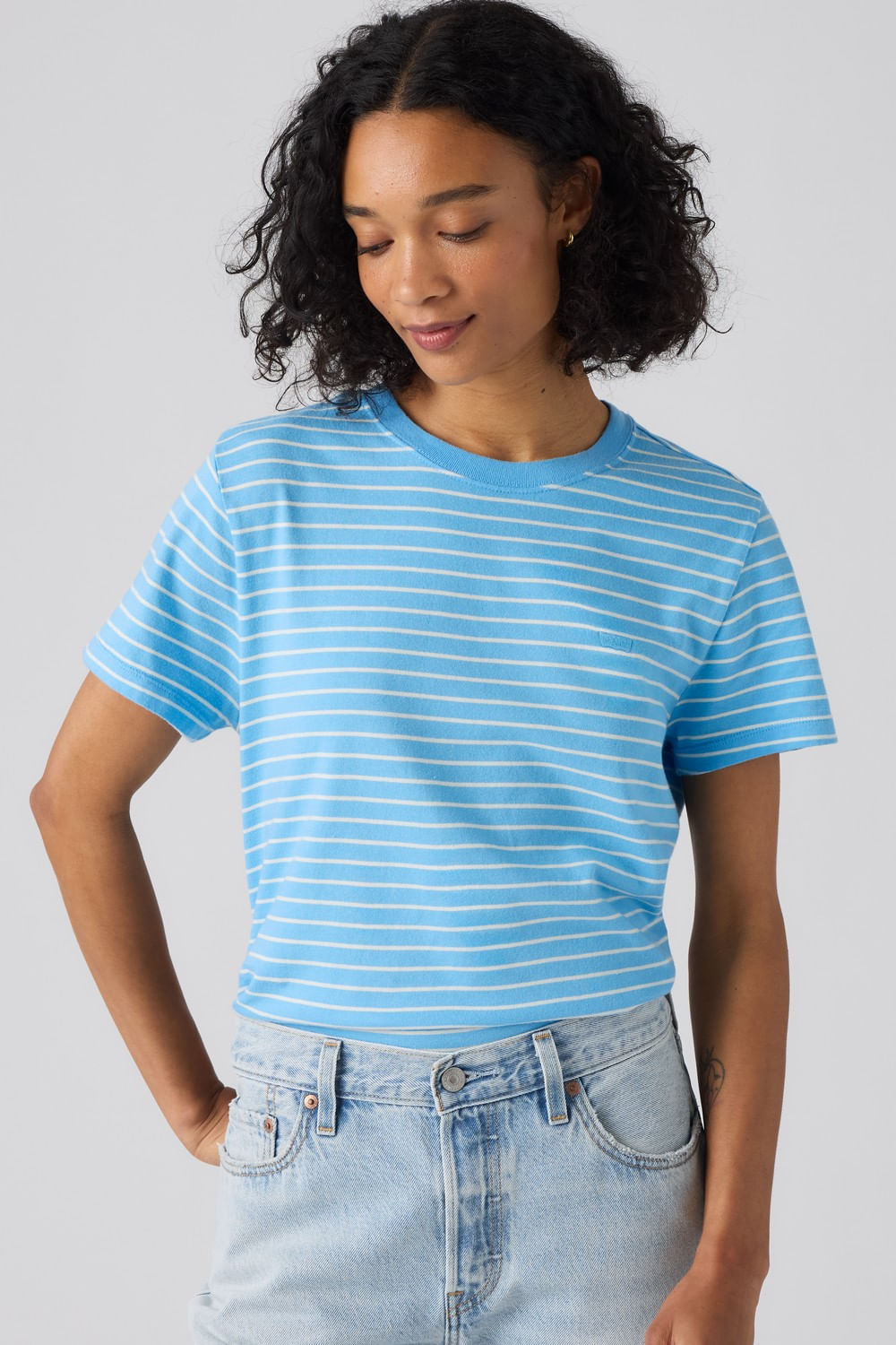 Favorite cotton tee stripe alaskan blue